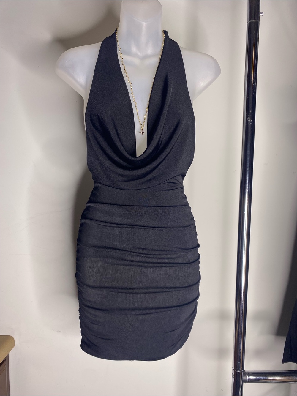 Urban outfitters Black Halter Cowl Neck Ruched Bodycon Dress